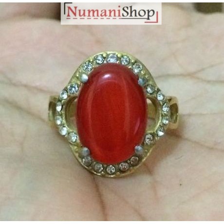Cincin Titanium Wanita Batu Akik Merah Darah HQ