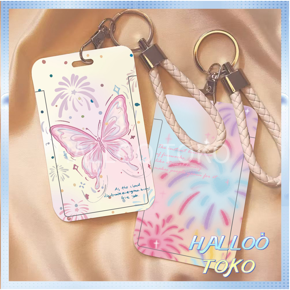 

ID CARD HOLDER MOTIF KAWAII TEMPAT KARTU PHOTOCARD PHOTO CARD Pelindung + Tali,Bunga api yang mempesona dan kupu - kupu