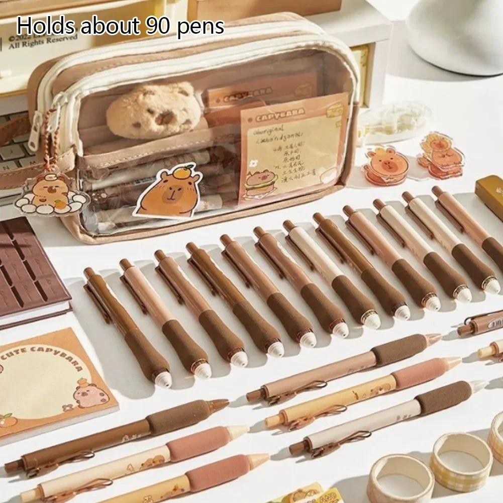 

Clear Pencil Case with Cute Capybara Plush and Pins Aesthetic Pencil Pouch Cute Office Stationary Makeup Bag Cute Stationery