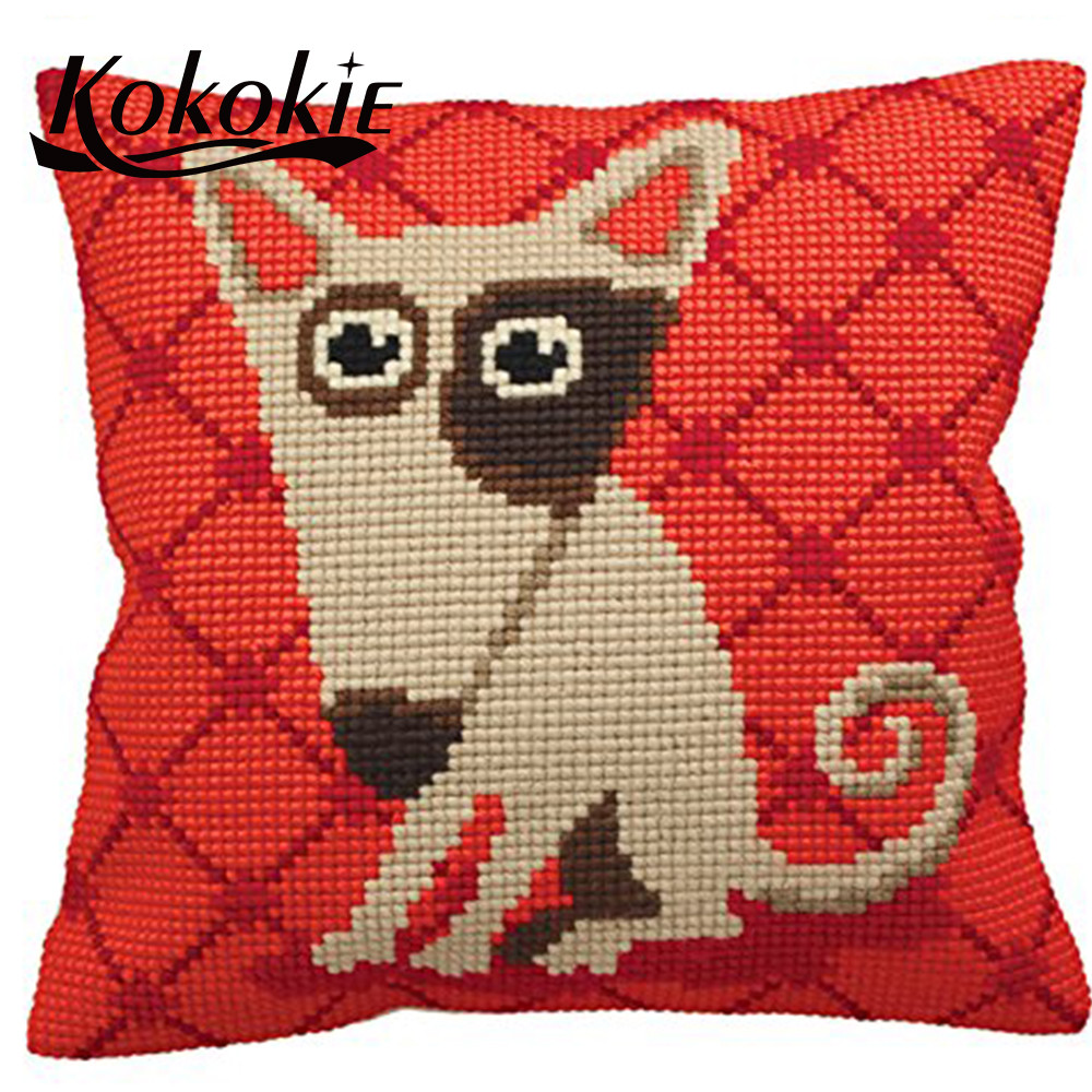 

diy material for handicraft embroidery yarn pillowcase embroider needlework kits cross stitch pillow kits cartoon throw pillow