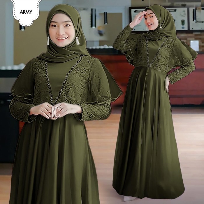 gamis pesta dress Bilqis army xl maxi baju muslim lqis at