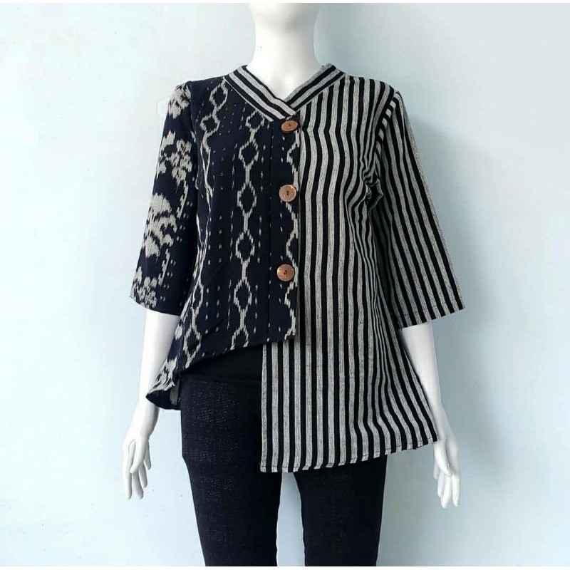 LURIK ATASAN TENUN MOTIF LURIK HITAM MAWAR BLOUSE TENUN
