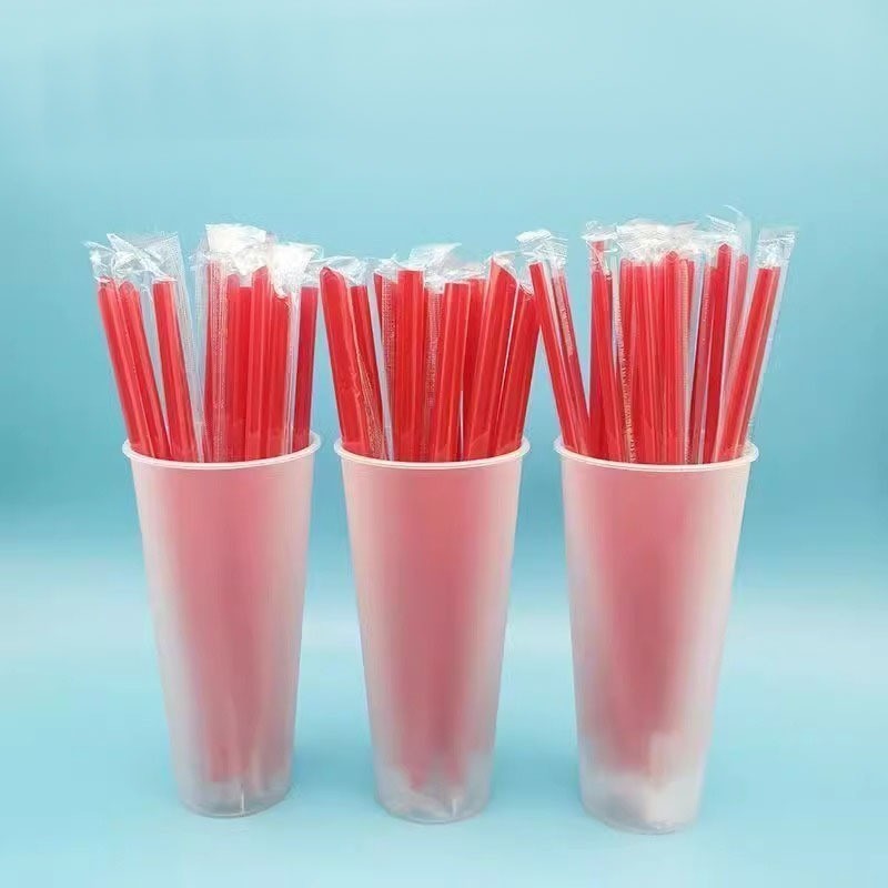 [100pcs]Sedotan Steril Tebal Merah Red 12mm*22cm/ Sedotan Kopi Lancip/ Sedotan Boba/ Sedotan Plastik