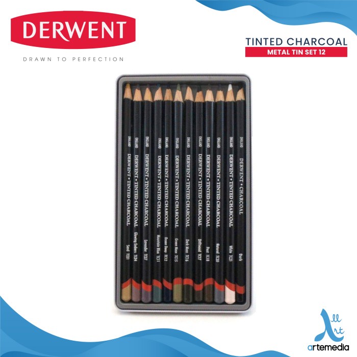 

Pensil Arang Derwent Tinted Charcoal Pencil Color 12 Metal Tin Set