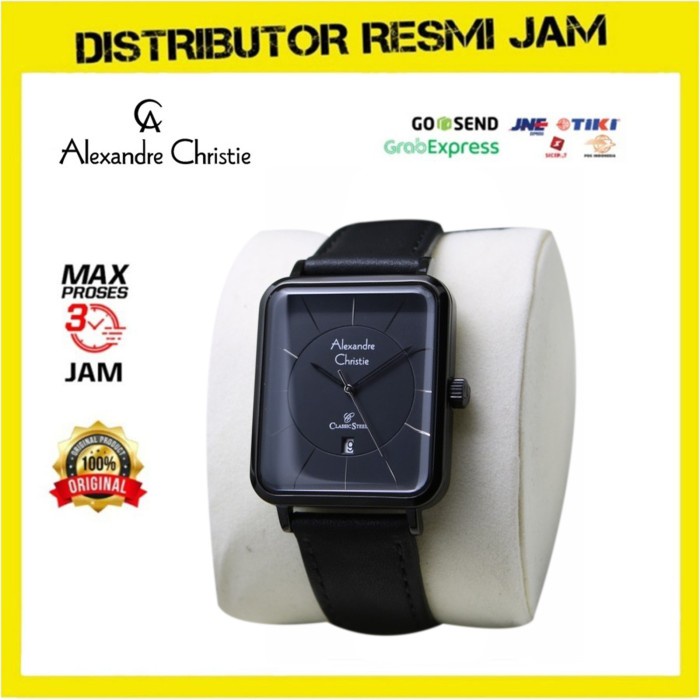 Jam Tangan Pria Alexandre Christie AC 8662 AC8662 Full Black Leather