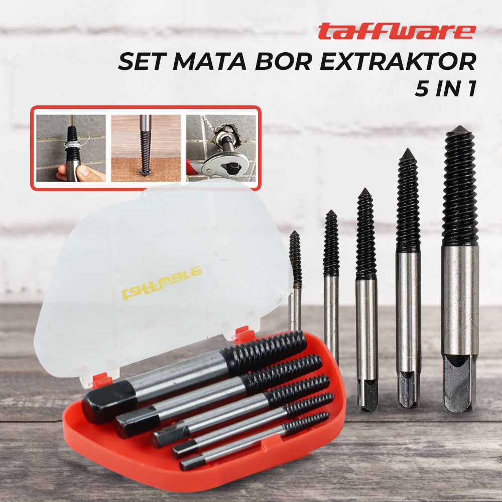 Set Mata Bor Extractor Broken Screw Remover 5 in 1