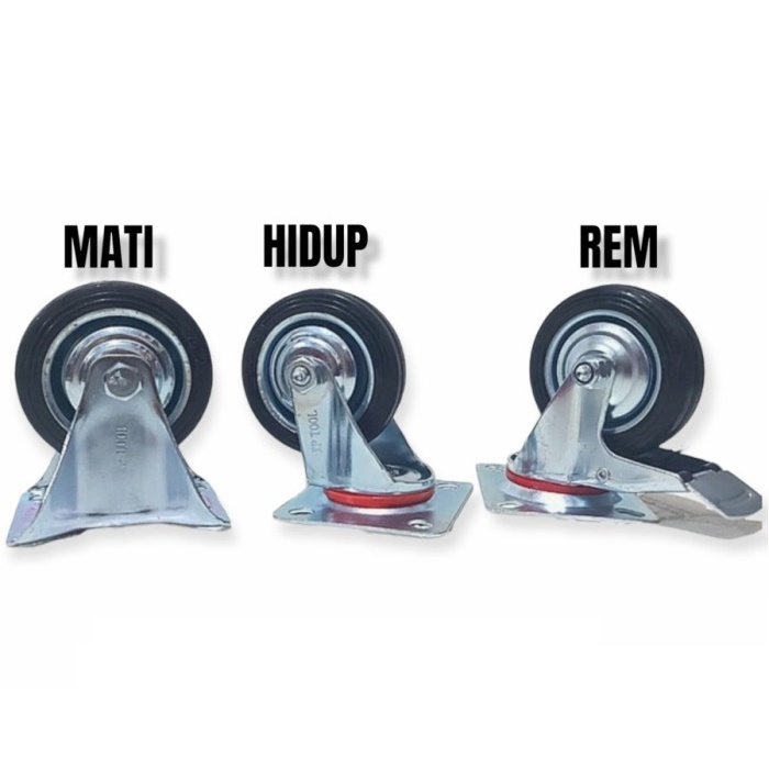 RODA KARET HITAM TROLI 6" 6INCH MATI HIDUP REM