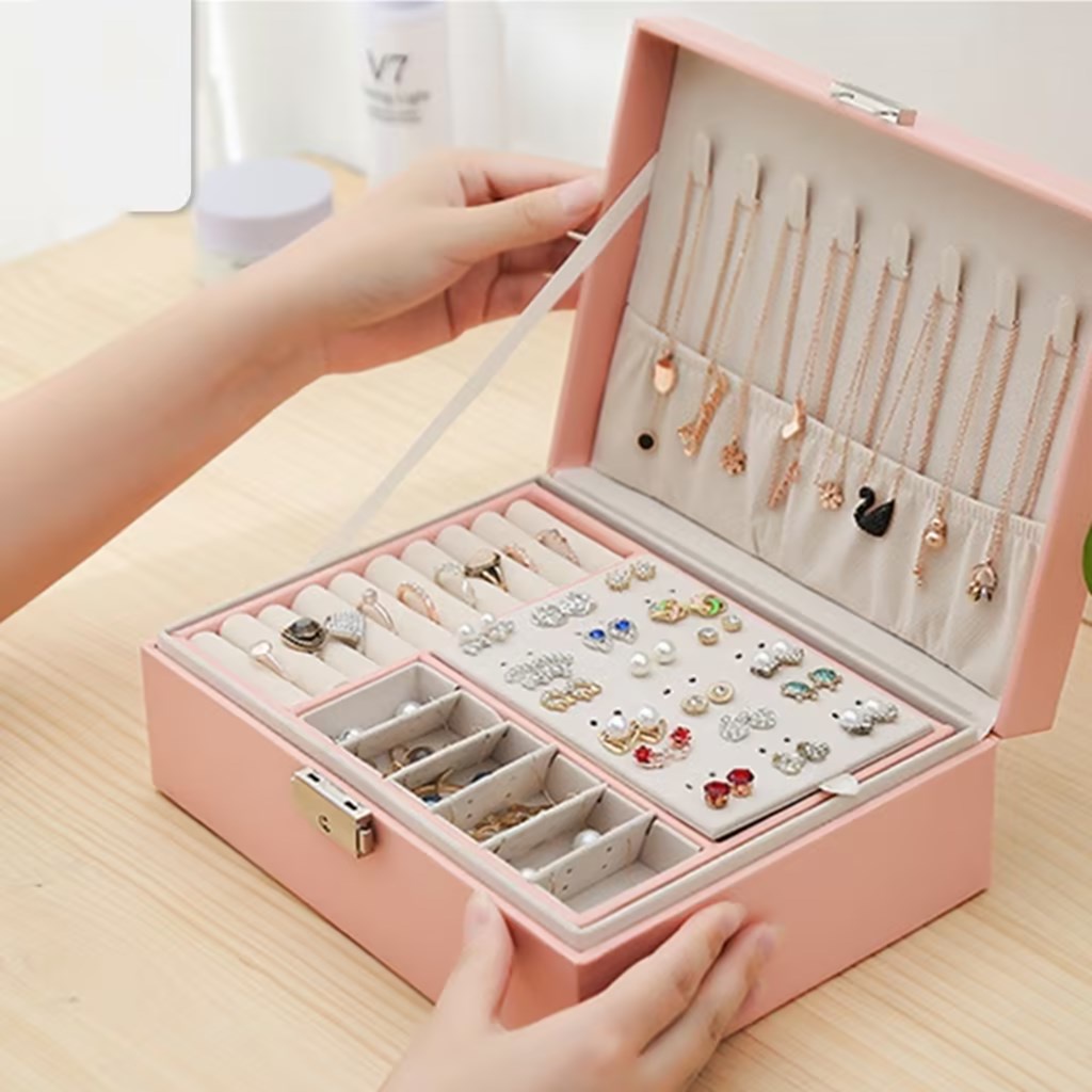 KING Dreams Kotak Tempat Perhiasan Travel Jewelry Box Penyimpanan Anting Kalung Gelang Cincin Emas Portable