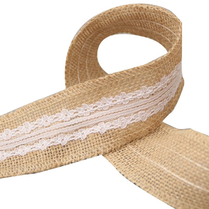 2m / Roll Gulungan Kain Goni Linen Lace untuk Dekorasi Pesta Natal /