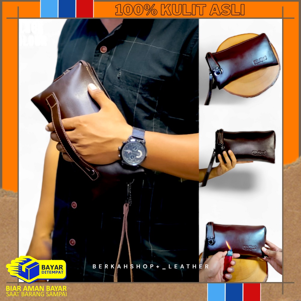 Tas Tangan Handbag Clutch Bag Pria Wanita Kulit Asli Branded Original 100% Terbaru Bermerek Kickers 