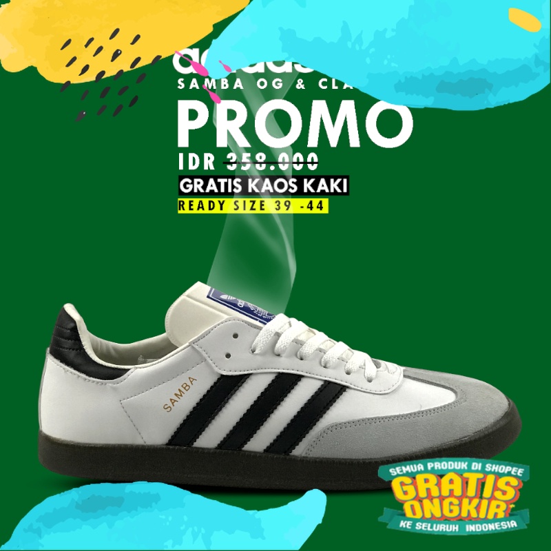 (cod) Sepatu Pria Casual Adidas Samba Sneakers Import Quality Vietnam putih hitam/Orange