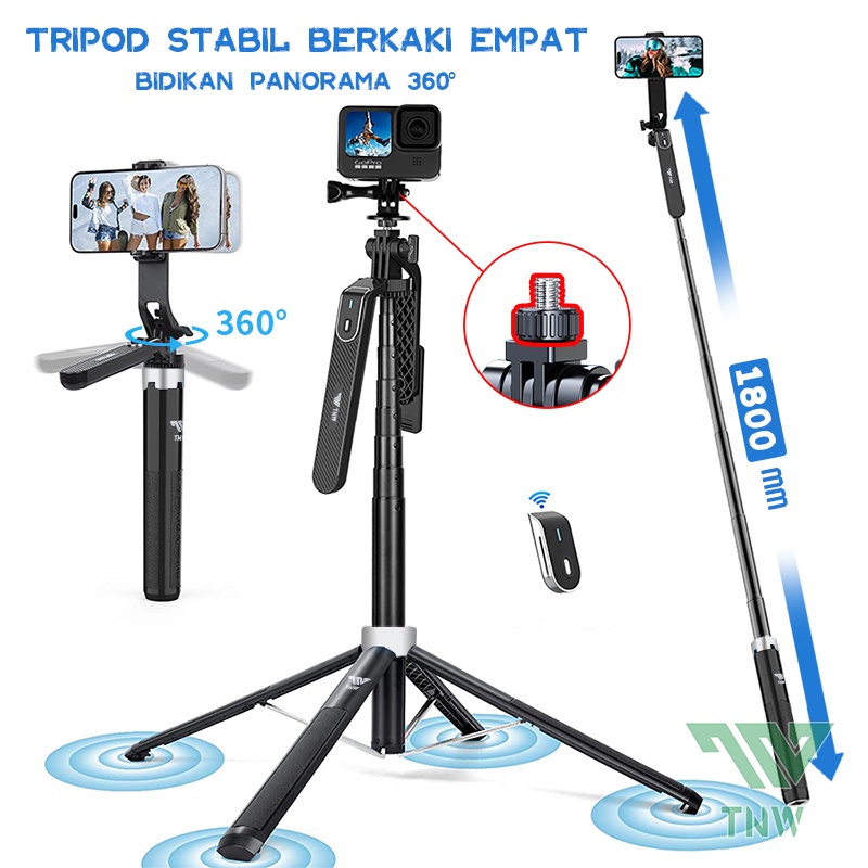 TNW P180 Tongsis Tripod 180cm Bluetooth Selfie Stick Remote Tripod HP Baut 1/4 Tongsis untuk Gopro K