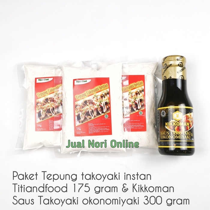 

Promo Best Seller Paket Tepung Takoyaki titiandfood 175gr & Kikkoman Saus Takoyaki 300gr