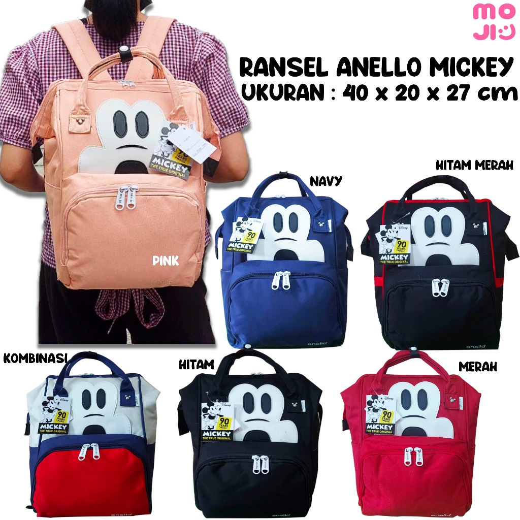 ANELLO Backpack Kombinasi Disney Mickey Motif Mata Good Quality / Tas Ransel Unisex Import