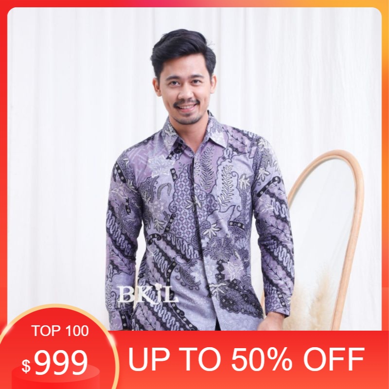 KEMEJA LENGAN PANJANG BAJU BATIK PRIA SIZE M L XL XXL | BATIK UNGU LILAC/ jokowi anak