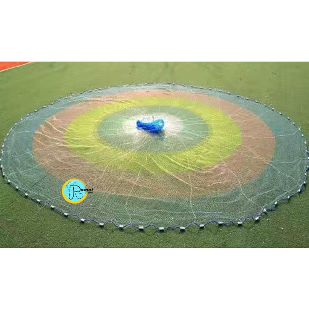 Jala Lempar  Ikan Udang Murah Bahan Senar Putih dan 5 warna Pelangi warna warni Lubang 1jari