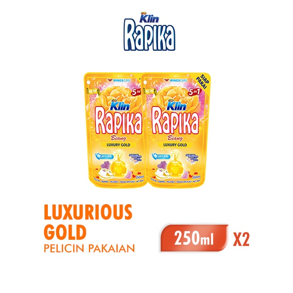 Rapika Biang Pewangi Pakaian Luxurious Gold Pouch 250 ml x2