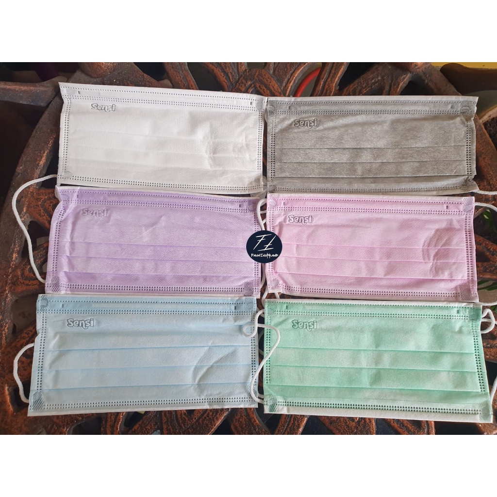 Masker Medis Surgical Face Mask SENSI Hijab Headloop 3 Ply Putih Biru Ungu Hijau Pink Merah Muda Bir