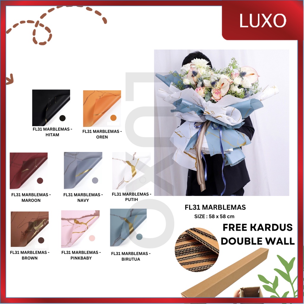 

LUXO - (5 LEMBAR) - FL31 MARBLEMAS Kertas Bunga Paper Buket Motif Marble Emas Florist Kado Cellophane