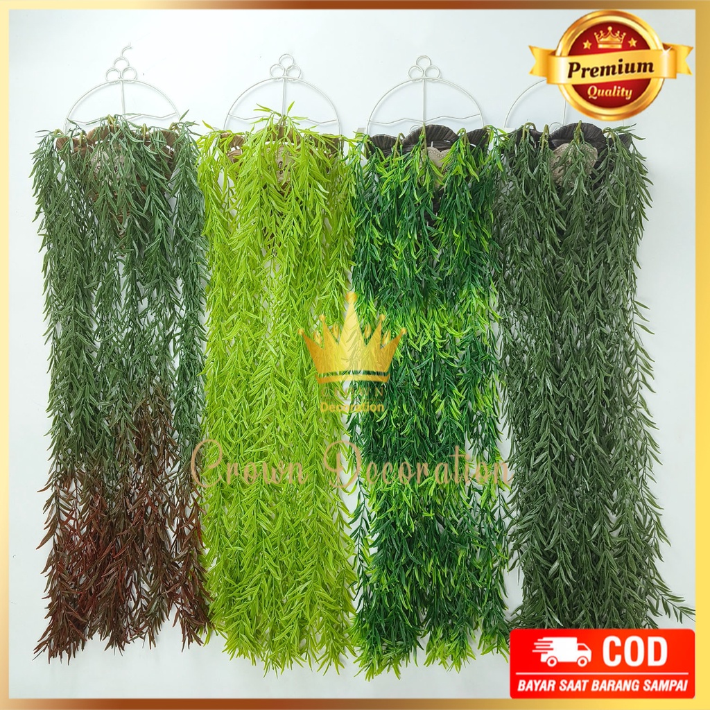 DAUN RAMBAT JUNTAI BAMBU ARTIFICIAL DAUN WILLOW BAMBOO BERCABANG GANTUNG UNTUK POT BUNGA PREMIUM HIA