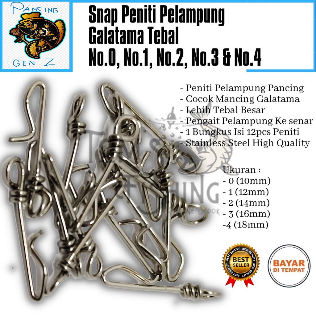 Snap Peniti Pelampung Galatama Pancing Lebih Besar & Tebal (10mm - 20mm) Perbungkus Isi 12pcs Murah 