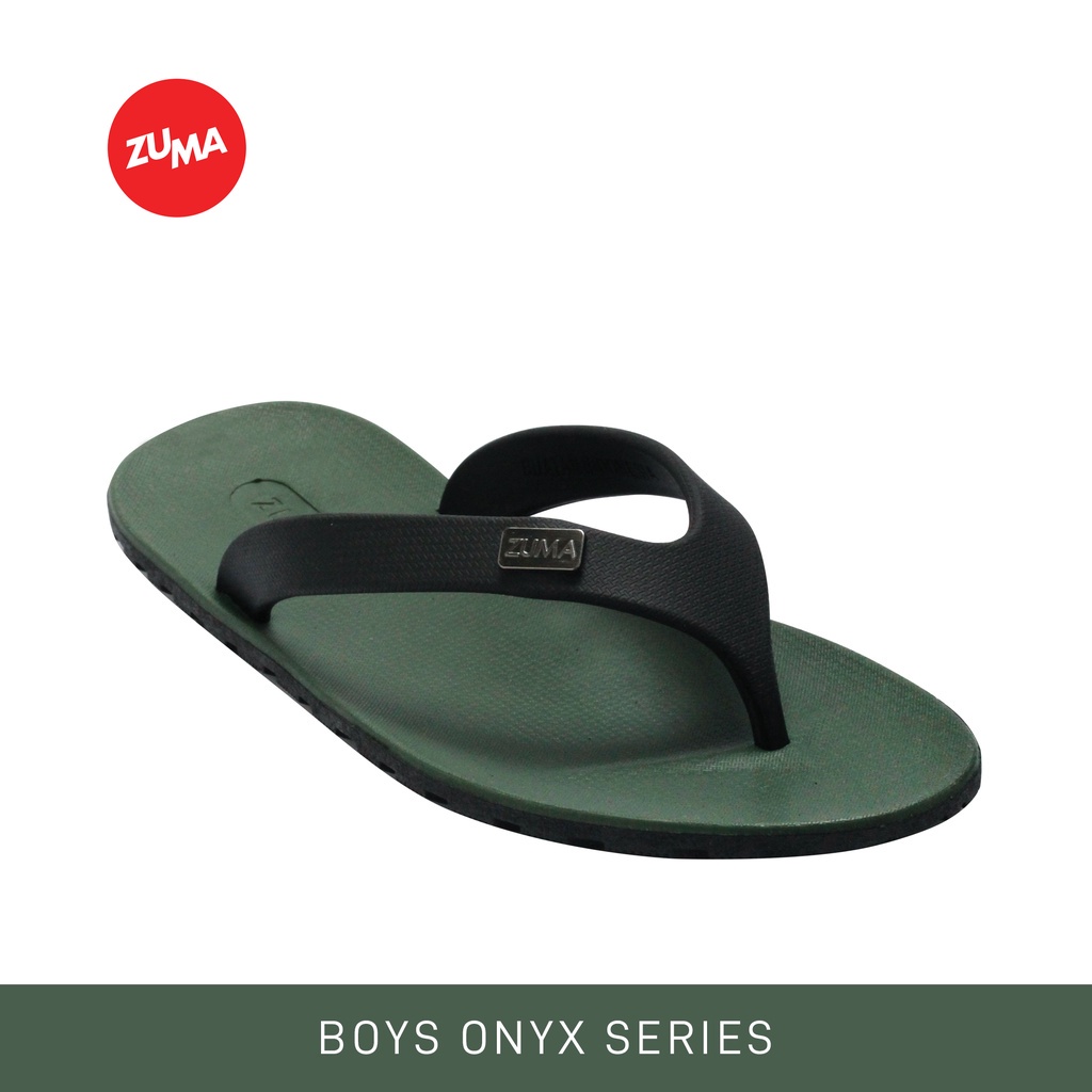 Zuma Kids Boys Onyx 2 Army, Sandal Jepit Anak Laki-laki Karet Polos, Hijau Lumut