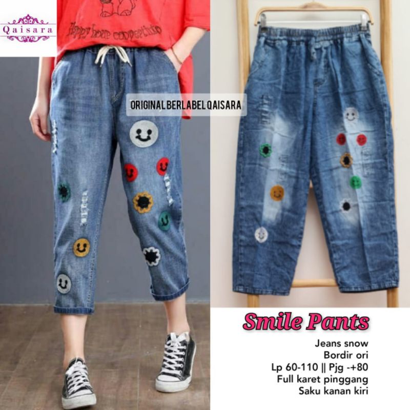 CELANA WANITA TERLARIS PANT SMILE PANTS (CELANA BAGGY JEANS BORDIR) QAISARA