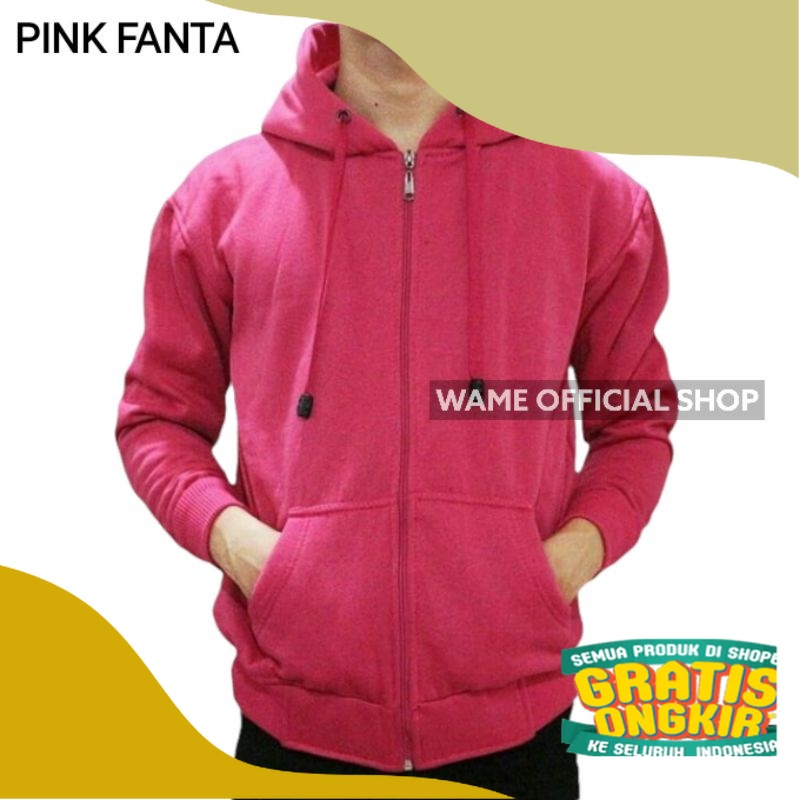 Jaket polos zipper hoodie M,L,XL,XXL pink fanta pria wanita/ Polkadot kombinasi