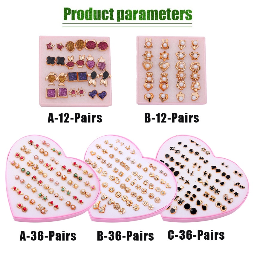 ORIGINAL 36 PASANG ANTING HYPOALLERGENIC PLASTIK ANTING TUSUK BERBAGAI BENTUK WOMEN EARRINGS SET