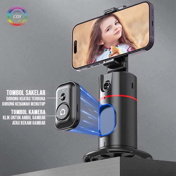 CIJI CJPG-P02 Gimbal Stabilizer Handphone Auto Balance 360°AI Face Tracking Gesture Control P02 Tripod Bluetooth Multifungsi-5