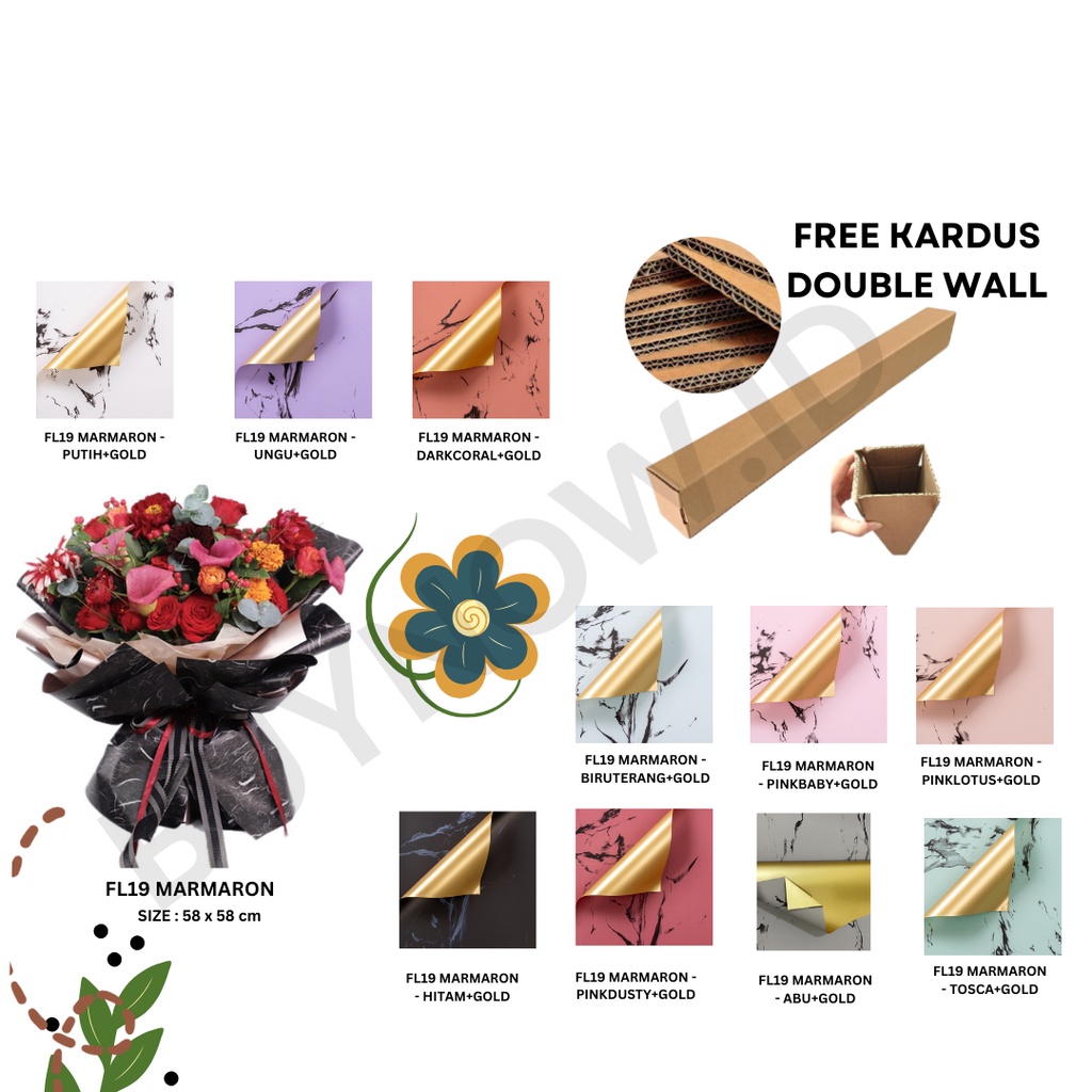 

(5 LEMBAR) - FL19 MARMARON Kertas Bunga Paper Buket Motif Batu Marmer Abstrak Florist Cellophane