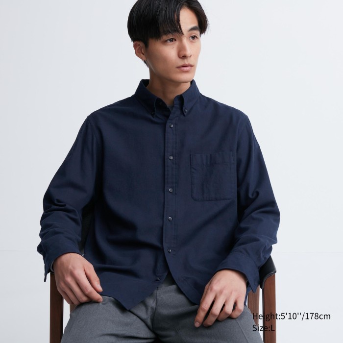 UNIQLO Kemeja Flannel Lengan Panjang 460690 Pria - 69 NAVY