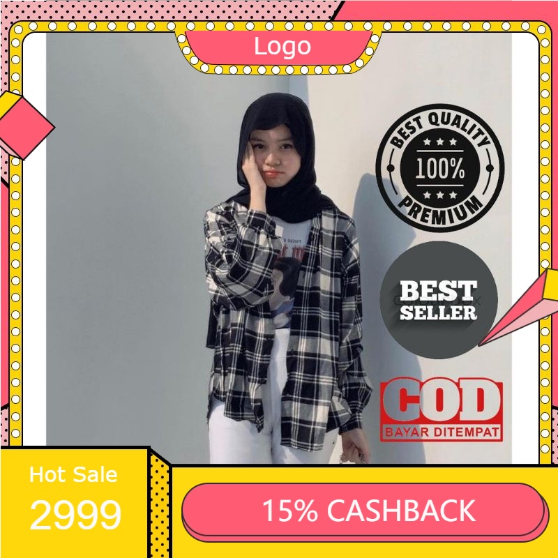 Others kemeja flanel wanita lengan panjang  oot hijab kotak  kotak flannel oversize cewek flanel Hem
