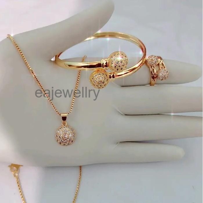 1 set perhiasan emas model bola asli 24 karat aksesoris wanita