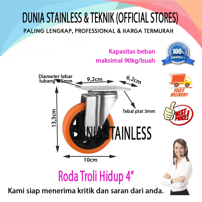 Roda Troli Hidup 4 inch|pintu|pagar|besi|teknik|interior|kayu