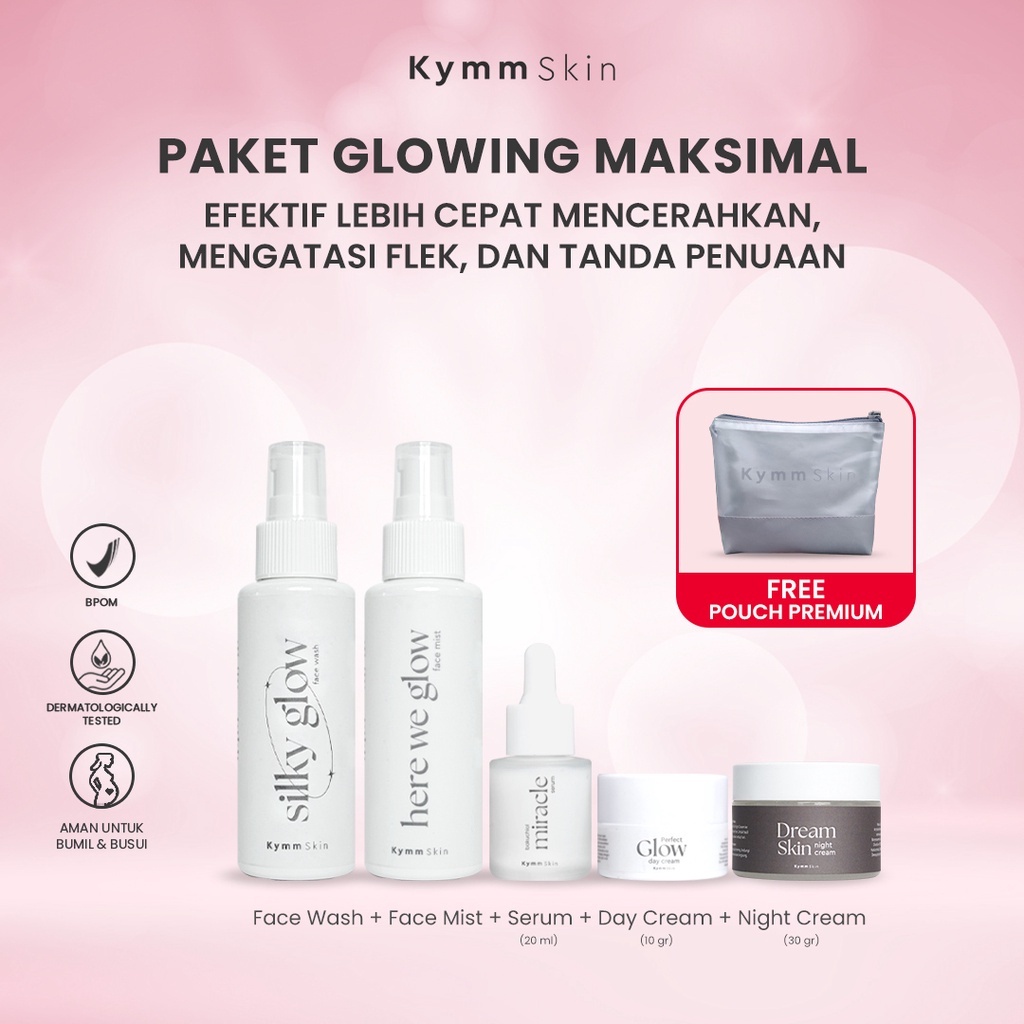 New Product KYMM SKIN Paket Lengkap Glowing 5in1 FREE Pouch Paket Skincare Kymmskin Paket Mencerahka
