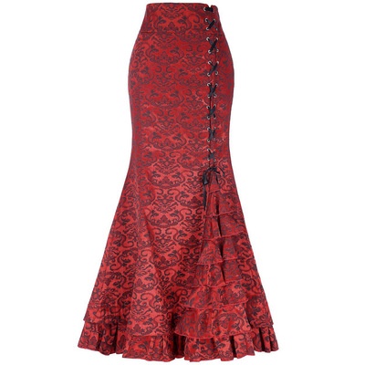 Fashion Halloween Jacquard Fishtail Skirt Steam Punk Vintage Skirt Gothic Halfbody Skirt