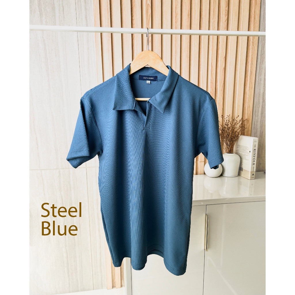 Cupachino Polo Shirt Slim Fit Warna Steel Blue