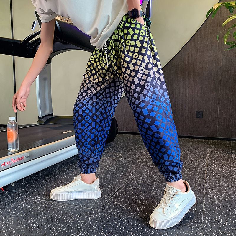 Men's trendy gradient ice silk pants