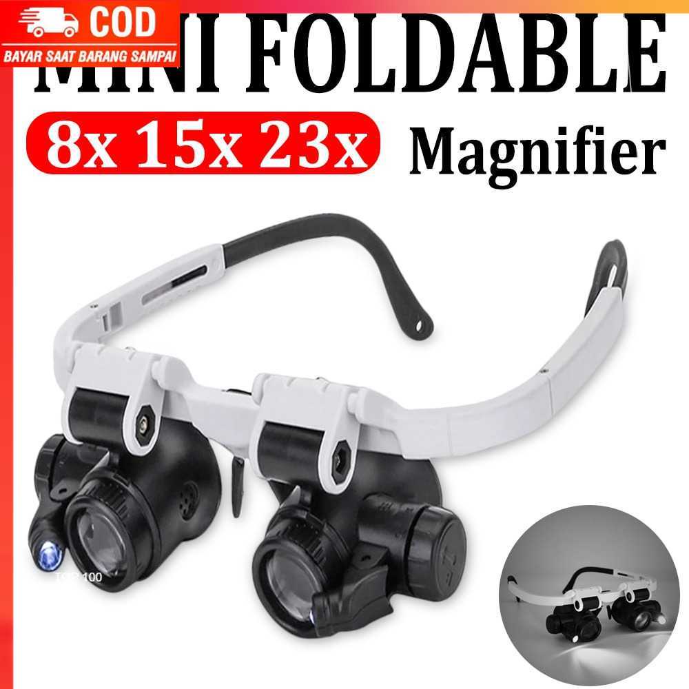 ( 100% BARANG ORI ) HKFZ Kacamata Pembesar Watch Repair 23x Magnifier dengan 2 LED - 9892H