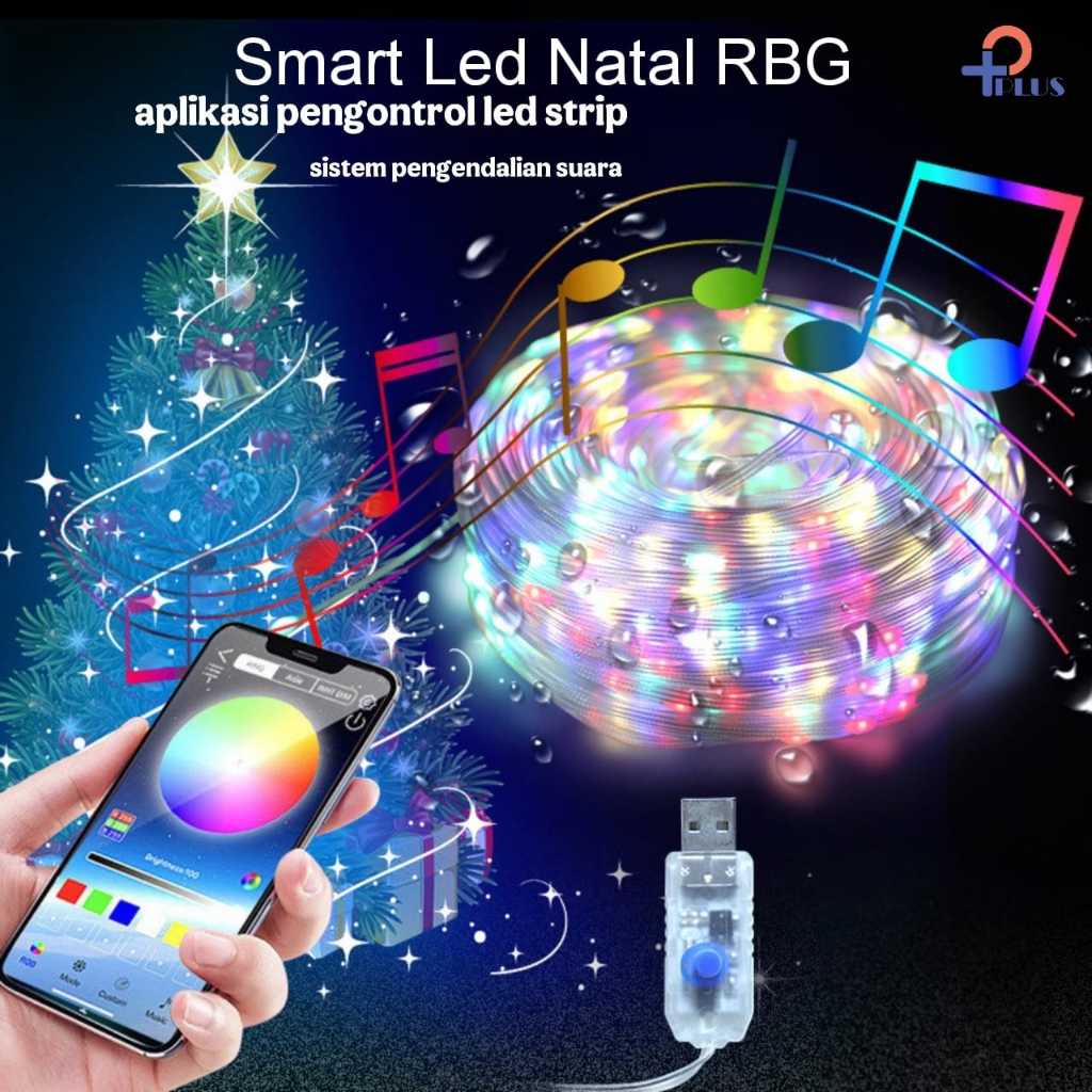 [ Pplus } Lampu Led Strip Running RGB  10m &amp; 5m Smart App Bluetooth + Remote colokan USB / Lampu Natal smart App Warna warni