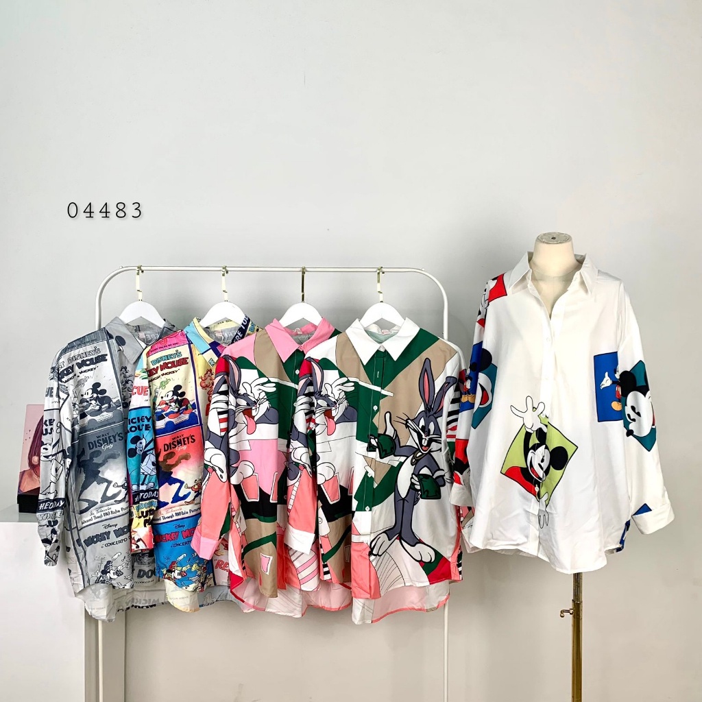 04483 KEMEJA OVERSIZE WEI XI NI PAPA BEAR PRINTING MOTIF VARIAN PREMIUM IMPORT BANGKOK THAILAND ATAS