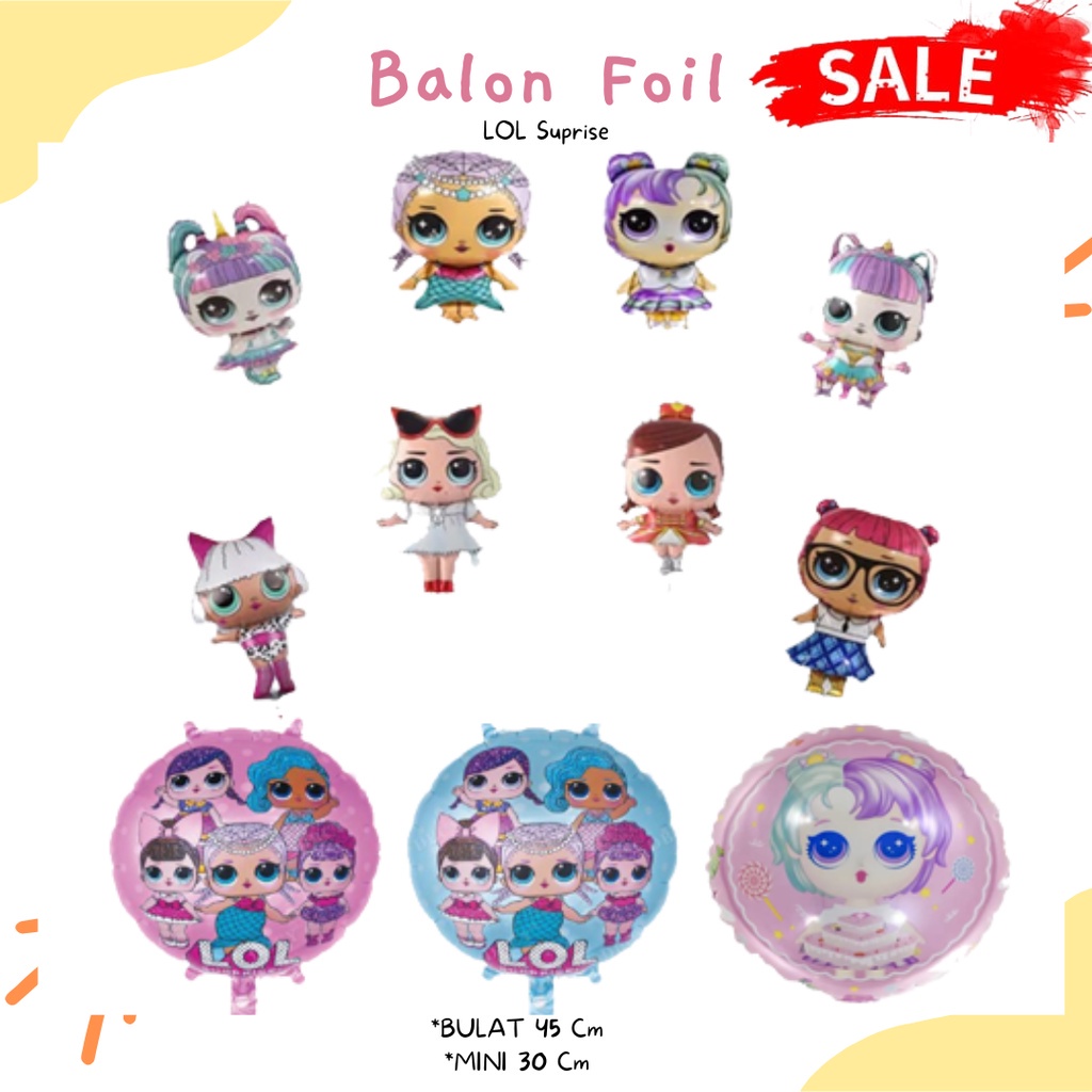 Balon Foil Ulang Tahun Anak Perempuan Karakter Set Ultah LOL Suprise Satuan Bulat Mini Murah