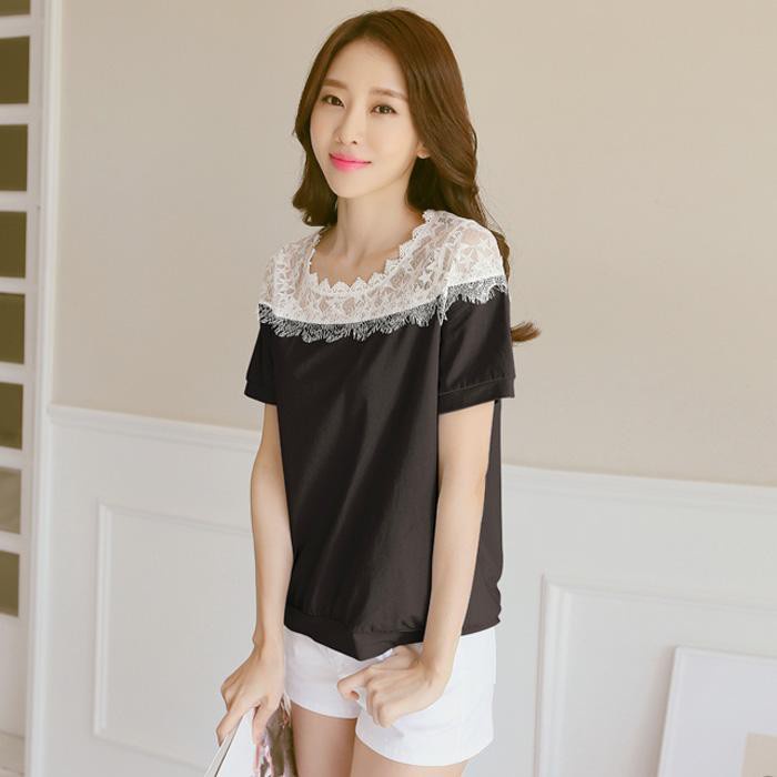 Baju Atasan Wanita Brokat Lengan Pendek 53020