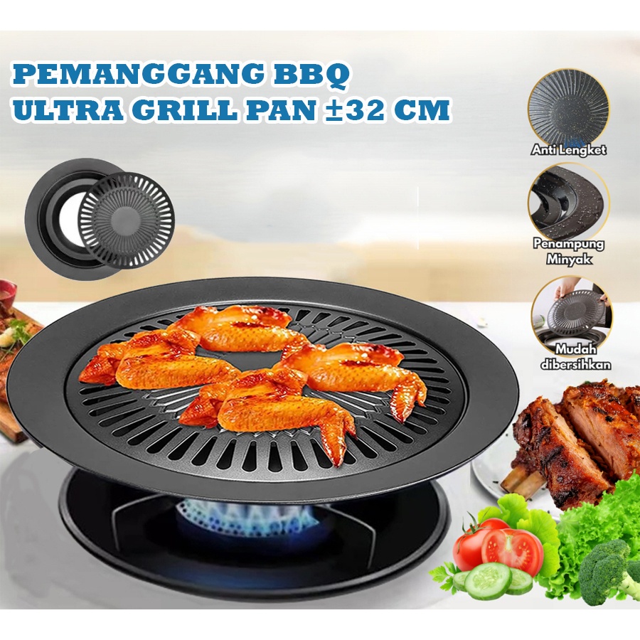 GRILL PAN 32CM Panggangan BBQ Bulat Drip Pan Plate Anti Lengket Alat Pemanggang Daging Ala Korea Smokeless Kompor Portable Alas Panggang Serbaguna [LMR-S] BISA COD TERMURAH