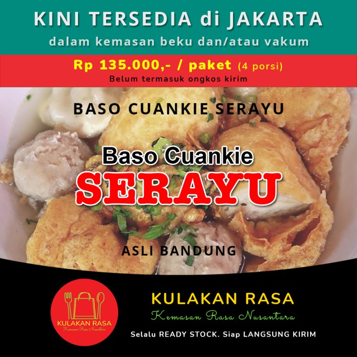 

BASO CUANKIE SERAYU asli dari Bandung (1 paket isi 4 porsi)