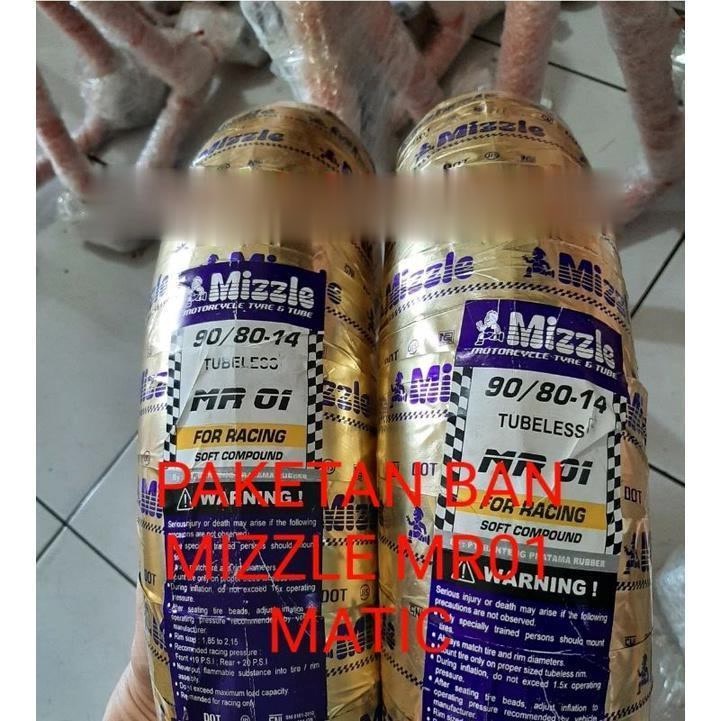 PAKET BAN MOTOR MIZZLE MR01 90/80-14 RING 14 SOFT COMPOUND RACING TUBELESS (1 SET DEPAN BELAKANG)