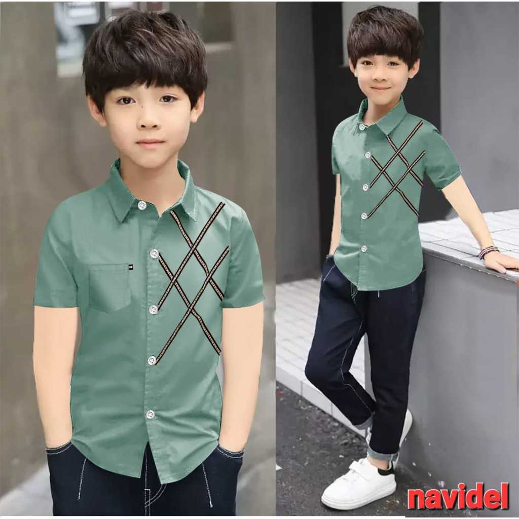 g.j.v/ hem kids NEO kemeja lengan pendek anak laki laki/baju distro anak cowok dr umur 3-12th bahan 