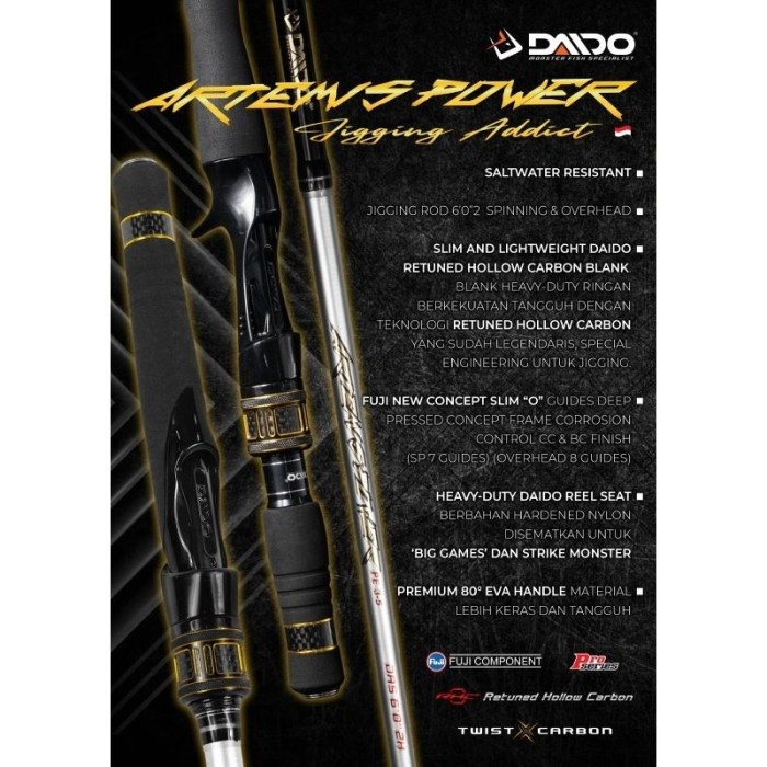 joran daido Artemis power 602 jigging rod fuji guide hollow carbon