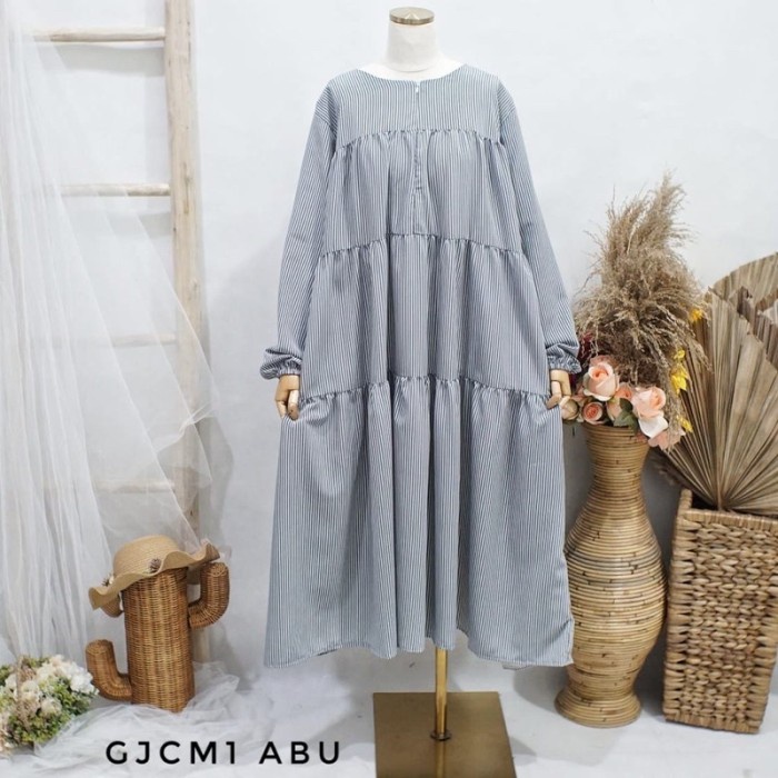 jumbo gamis midi kinaya crinkle jumbo ld 130 cm - Khaki, Ld 130 cm